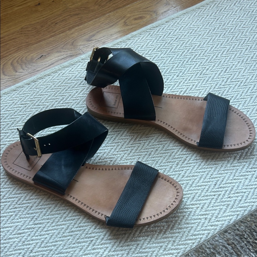 Dolce Vita Black Leather Crisscross Ankle-Strap Sandals